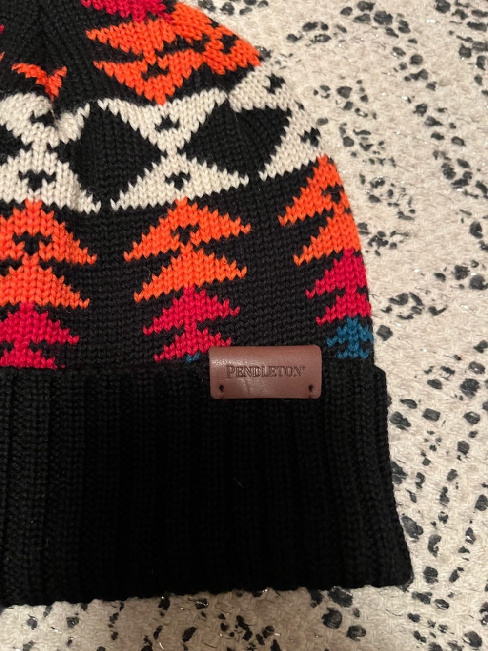 RARE Pendleton Black Pom Pom 100% Merino Wool Fair Isle Beanie